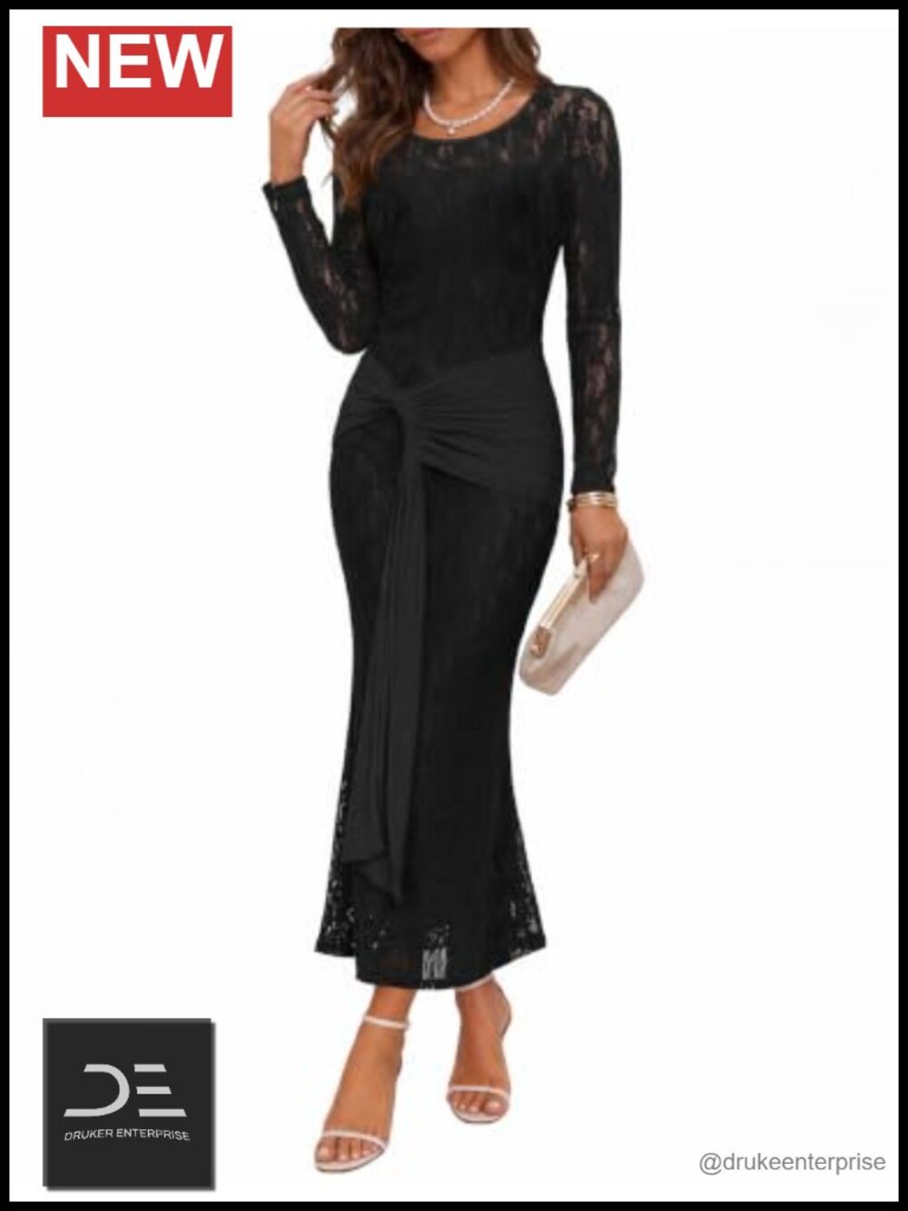 Women Long Sleeve Bodycon Lace Maxi Dress Formal Wedding Guest
